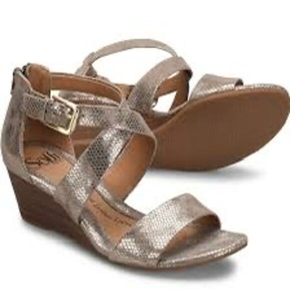 Soffit Mauldin Women's Python Snake Print Bistro Wedge Sandals Size 9.5 - Picture 1 of 7